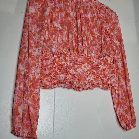 Anthropologie Pink and Orange Abstract Button-Front Blouse - Picture 8 of 12